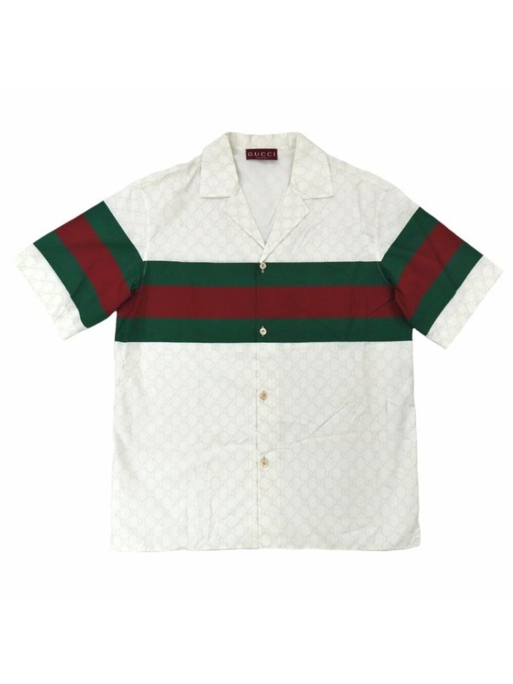 Gucci Web Stripe GG Cotton Shirt White Short Sleeve Size